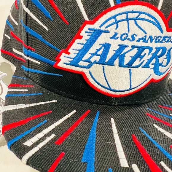 Mitchell & Ness Los Angeles Lakers Black Lines All Over Adjustable Snapback Rare - Picture 2 of 3